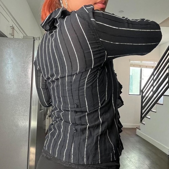 Black Anne Fontaine Paris whimsigoth Victorian ruffle chic zip up longsleeve top - Picture 4 of 5